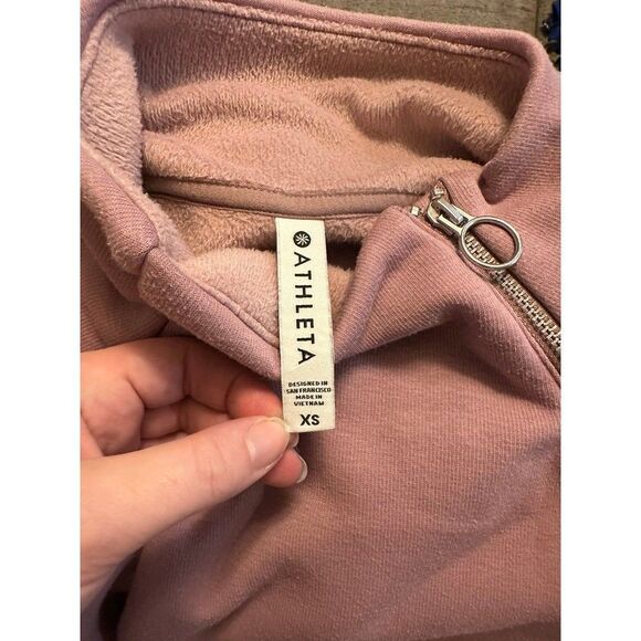 Athleta Cozy Karma Fleece Asym Pullover Sweatshirt Mauve Pink Size XS athleisure - Picture 9 of 9